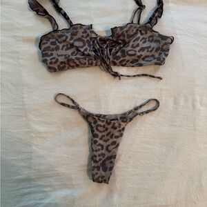 Frankie's Bikinis Brown Leopard Print Swim Set
